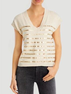 Majestic Filatures French Girl Casual Chic Metallic Stripe Knit Vest Size 3 (L)